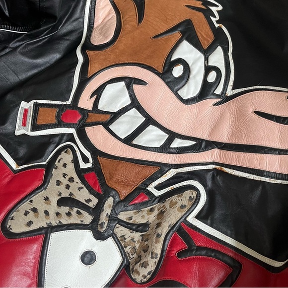 Vintage 90’s Leather Bomber “Big Bad Wolf” Size Medium - Picture 8 of 16